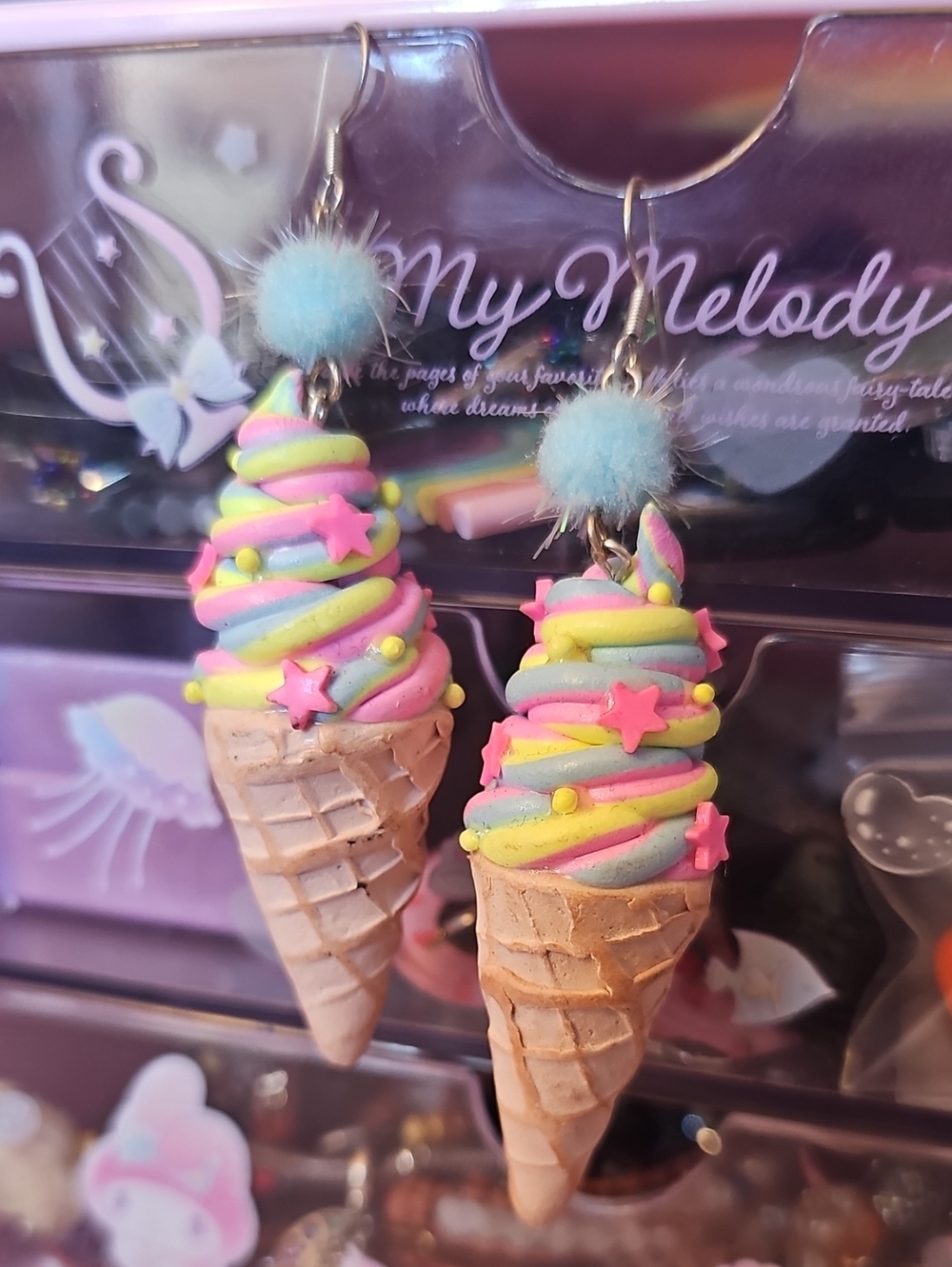 Pastel Rainbow Ice Cream Cone Earrings